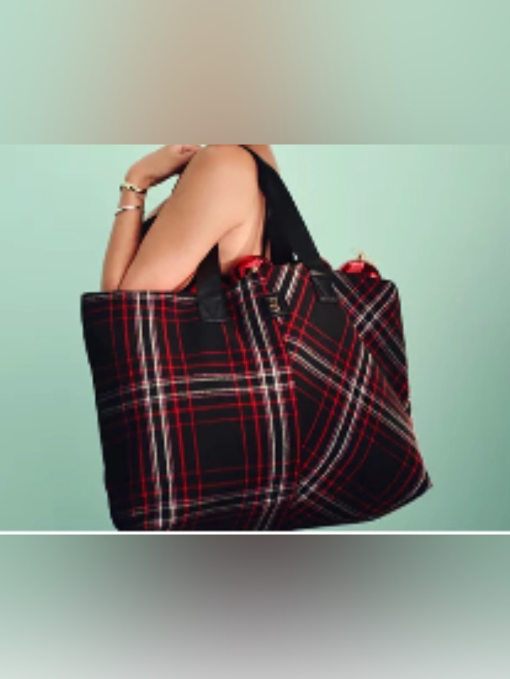 Victoria Secret Plaid Tote Bag in Black and Red